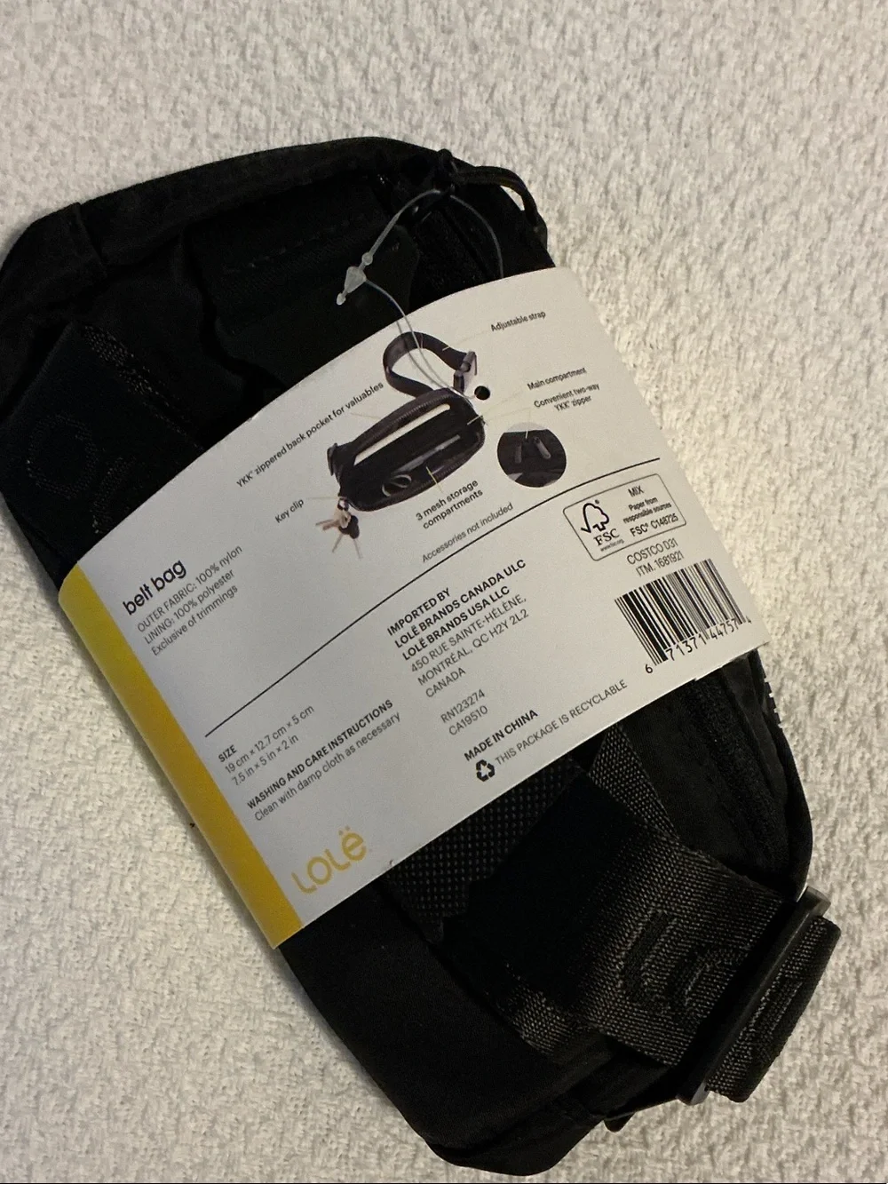 Lole Black Unisex Belt Bag - Compact Zip Pouch
